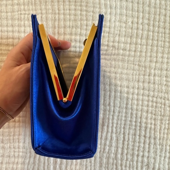 ESCADA - Indigo / Royal Blue Purse Clutch Handbag Crossbody - Gold Detail - Picture 6 of 14